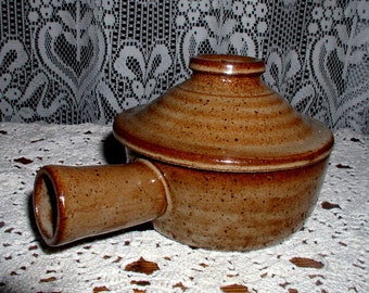 Small Rustic Stoneware Baker Vintage Ovenproof Covered Casserole Oven to Table Individual Funnel Top Cookware