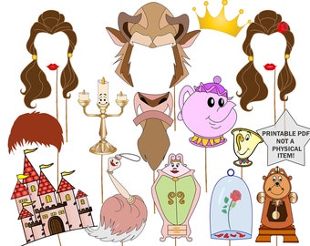 Beauty and the Beast Photo Booth Props: "BEAUTY BEAST PARTY" Party Printables,Beast castle,Party masks,Party supplies,Party Photobooth