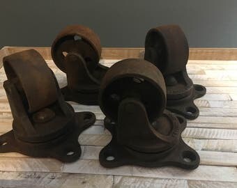 Antique Large Cast Iron Swivel Kwality Caster Wheels