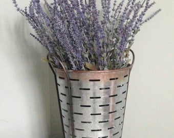 Tall Olive Bucket w/ Handle Basket Gathering Farmhouse Decor Galvanized 13.5"
