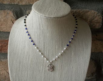 Thin Blue Line Police Badge Necklace