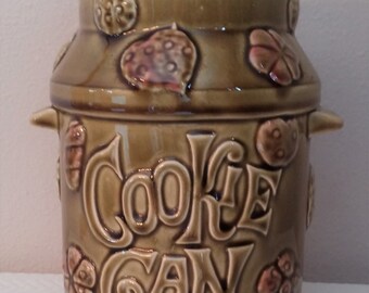 Vintage Cookie Jar, Vintage "Cookie Can" Cookie Jar, 1970's Cookie Jar, Olive Green Cookie Jar, Vintage Olive Green Cookie Jar Made in Japan