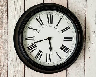 Towcester Clock Works Co Wall Clock Antique Style Black White Roman Numerals Home Decor