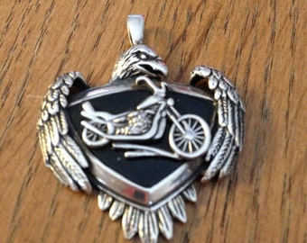 Sterling Silver All American Eagle Motorcycle Pendant