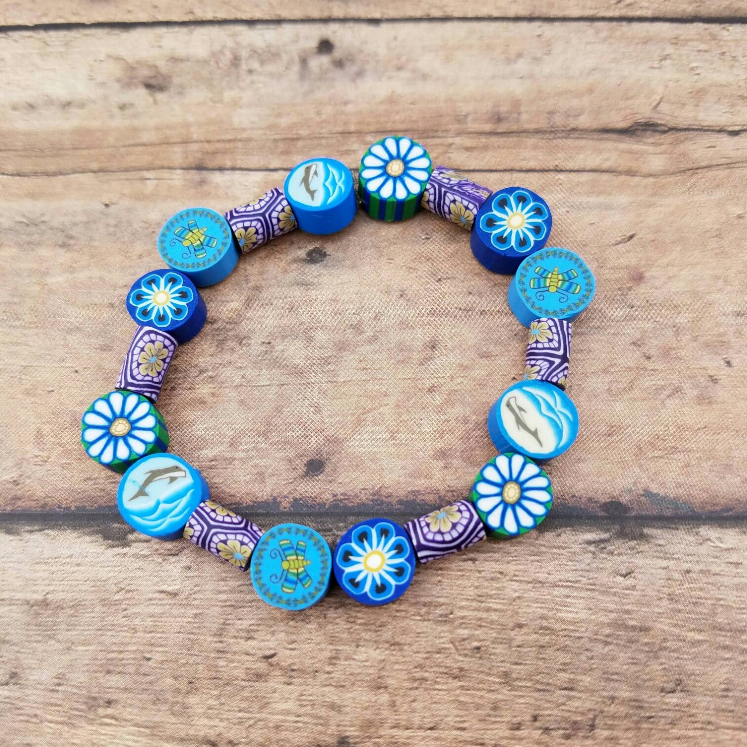 Blue Clay Beaded Stretch Bracelet with by LaBonitaGabriella