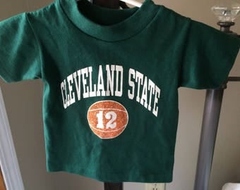 Vintage Baby/Toddler Cleveland State Vikings Tee Shirt,Green & White CLE State Unisex Basketball Tee, 1980's