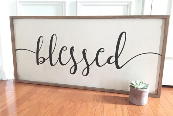 Wood White Blessed Sign Blessed Framed Sign by TheWildeStudio