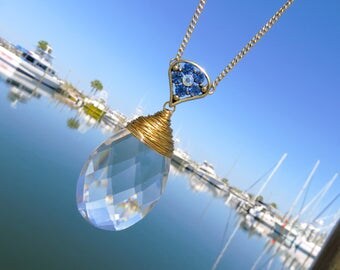Chandelier Necklace // Large Vintage Teardrop Crystal Necklace // Gold Wire Wrapped Crystal Necklace