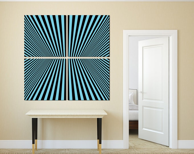 Large blue and black optical illusion canvas wall art, optical illusion art print, blue home decor, abstract art, contemporary art