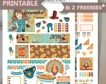NOVEMBER MONTHLY sticker kit, Printable Sticker kit,Thanksgiving Happy Planner Monthly kit,Printable Monthly Sticker,November sticker