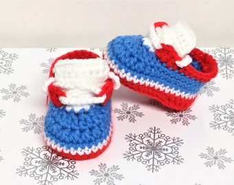 Baby Shoes Crochet Red White Blue Newborn Sneakers Baby Booties