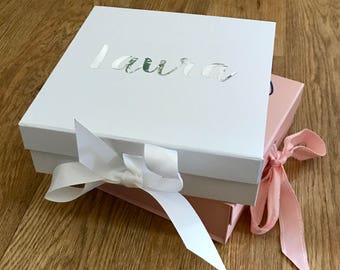 Luxury medium gift box with ribbon, Bridesmaid box, Brides box, Gift box, Birthday box, New baby box, Baby shower box, Keepsake box, Memory