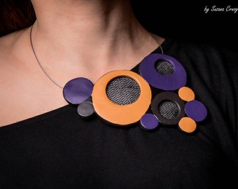 Modern necklace,Bib necklace, polymer clay necklace, Statement necklace,handmade ,gift for her, geometric jewelry,polymer clay jewelry