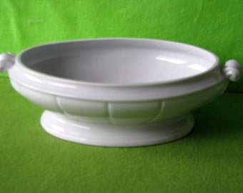 White Ironstone Vegetable Serving Dish in Leaf Fan Pattern 1800's