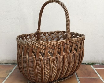 Basket Wicker Rattan Handle market Basket Shape Farm House vintage french 3