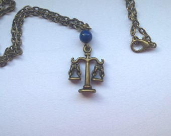 libra necklace, scales necklace, justice necklace, bronze scales, libra jewellery, weight necklace