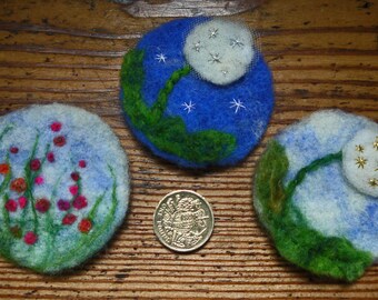 Felted Brooch - Dandelion Brooch - Round Brooch - Flower pin