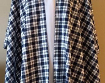 Blue and White Plaid - Poncho Shawl