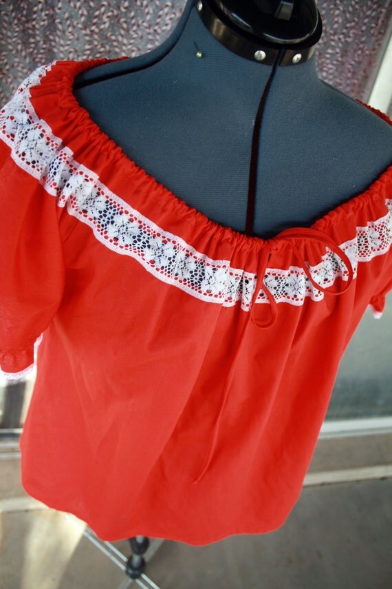 Red vintage peasant top