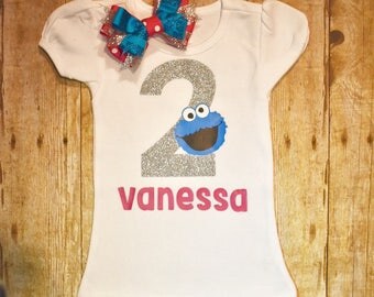 Cookie Monster birthday shirt and BOW