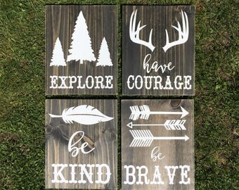 Woodland Nursery Sign - Rustic Nursery - Woodland Animals - Boy Nursery Decor - Baby Shower Gift - Be Kind, Be Brave, Have Courage, Explore