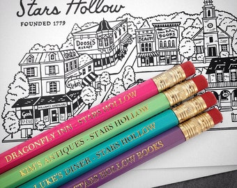 Gilmore Girls pencils and Stars Hollow greeting cards - Gilmore Girls Art - Correspondence Card Stationery