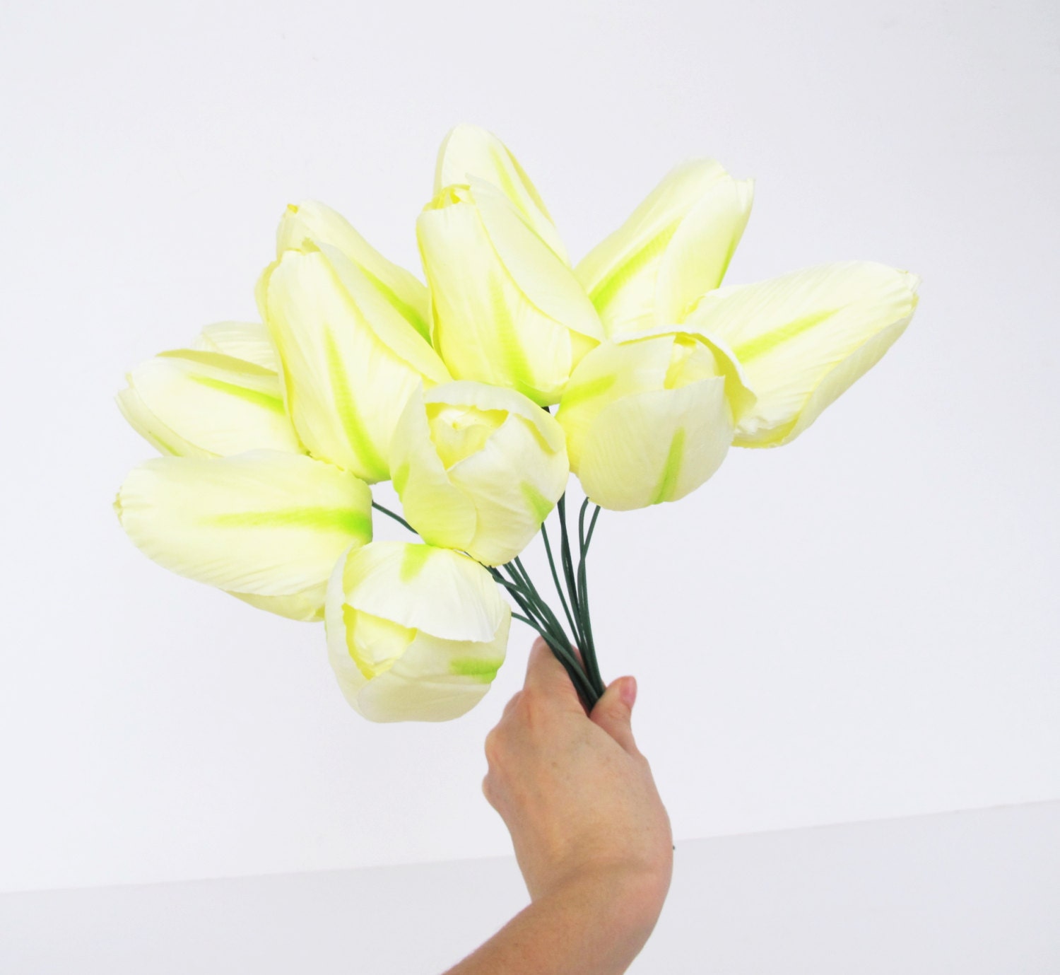 12 Creamy Tulips Artificial Flowers Silk Tulip Flower Floral Hair Accessories Wedding Flowers 