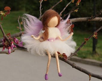 Little Wool Fairy,Sitting fairy, needle felt fairy, Waldorf fairy, Fairy miniature, Waldorf Inspired Wool Fairy, Waldorf Nursery Decor