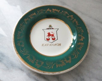 Vintage Arklow Pottery Ireland Decorative Plate, Kavangh Family Crest, Ring Dish, Trinket Dish, Ring Holder, Unique Jewelry Dish Irish Plate