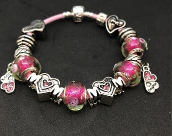 Pink Rose Pandora Style Bracelet