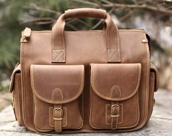 Tan Brown Leather Messenger Bag/ Leather Crossbody Bag/ Leather Shoulder bag/ Handmade/ Mens gift