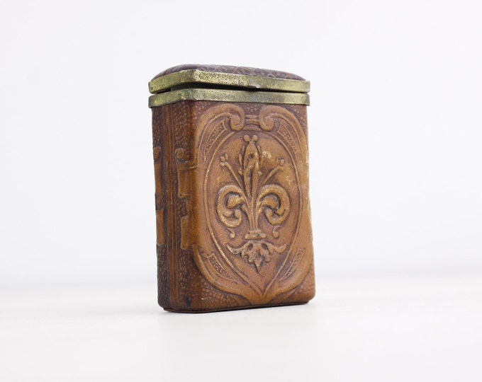 French leather cigarette case, Fleur de Lys card case, business card case, antique Edwardian leather box