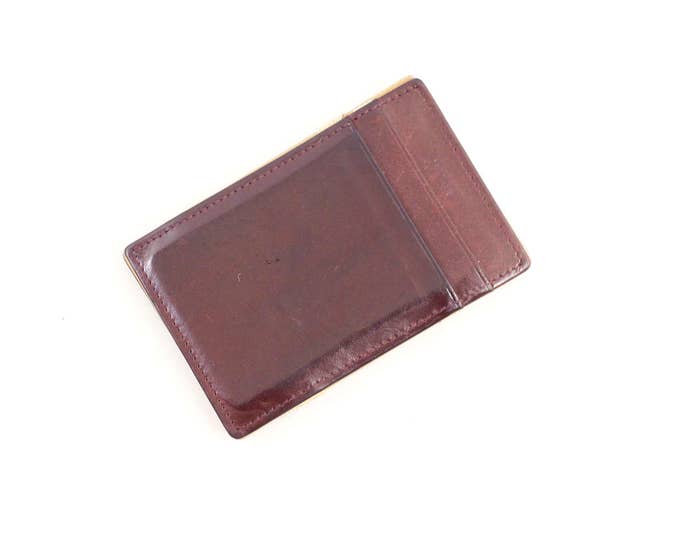 Vintage magic wallet by J. Crew hand made in England, slim fit wallet, minimalist leather wallet in chestnut red and beige leather, billfold