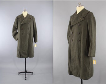 Vintage 1940s WWII Wool Coat / 40s WW2 Men's Wool Overcoat / US Marine Corps Uniform / Usmc Officer Trench Coat / Marine Corps Overcoat
