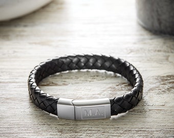 Leather Bracelet for Men - Personalised with Initials - Unique Bracelet with Engraving - Gifts for Him - Christmas Gift