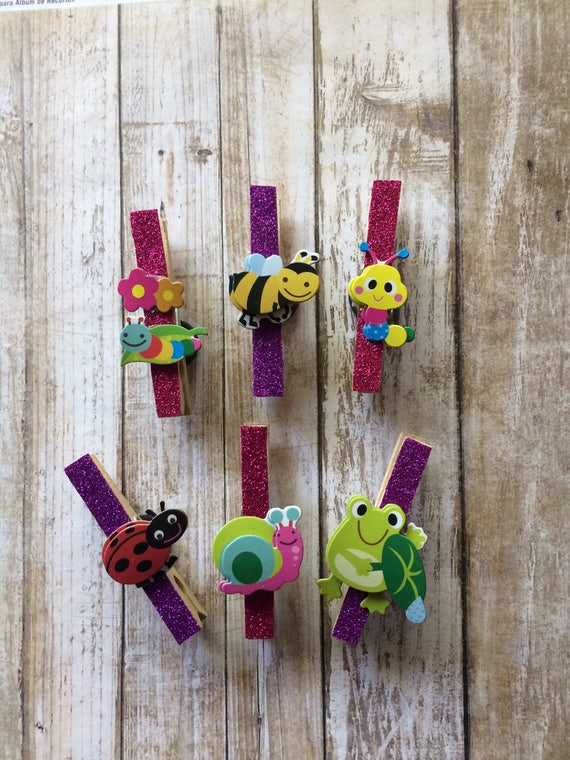 Items similar to Adorable Insects Bugs Decorative Clothespins back Set of 6