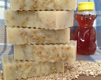 Honey Oatmeal Soap Homemade- artisan bestseller for sensitive skin. Lightly scented, made with gentle, baby soft coconut oil and real oats.