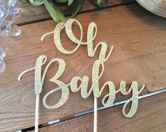 Oh Baby Cake Topper, Baby Shower Cake Topper, Baby Shower Glittery Cake Topper, Topper Gender Reveal Party.