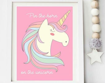 Pin the Horn on the Unicorn Game Pastel colors