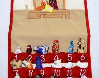 Embroidered fabric Nativity Manger scene Advent Calender 14 x 26
