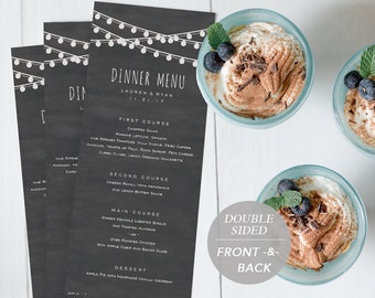 Wedding Menu Template, Printable Menu, Wedding Dinner Menu, DIY Menu Card, Instant Download, Editable PDF, Edison Light, Chalkboard, Rustic
