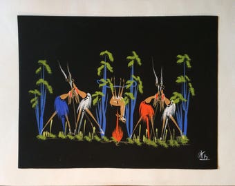 African Tribal Modernistic Watercolor Gouache Painting