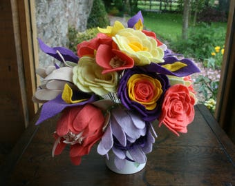 Felt Flower Bouquet - Corals and Purple