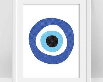 Evil Eye Print, Turkish Evil Eye Art, Greek Evil Eye Protection Symbol Art, Nazar Poster, Bohemian Decor, DIY Nursery Decor, Boho Room Decor