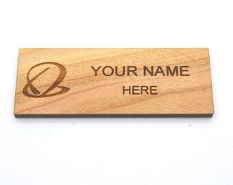 Wood Name Tag, Laser Engraved Magnetic Name Tag