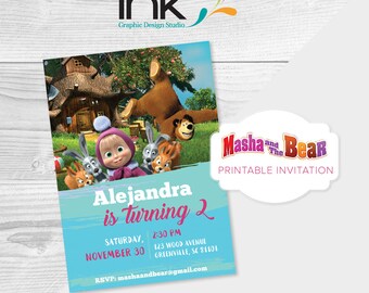 Masha and the Bear 5x7" Birthday Invitation - Instant Download - Edit Yourself - Masha and the Bear Party - Masha and the Bear Birthday