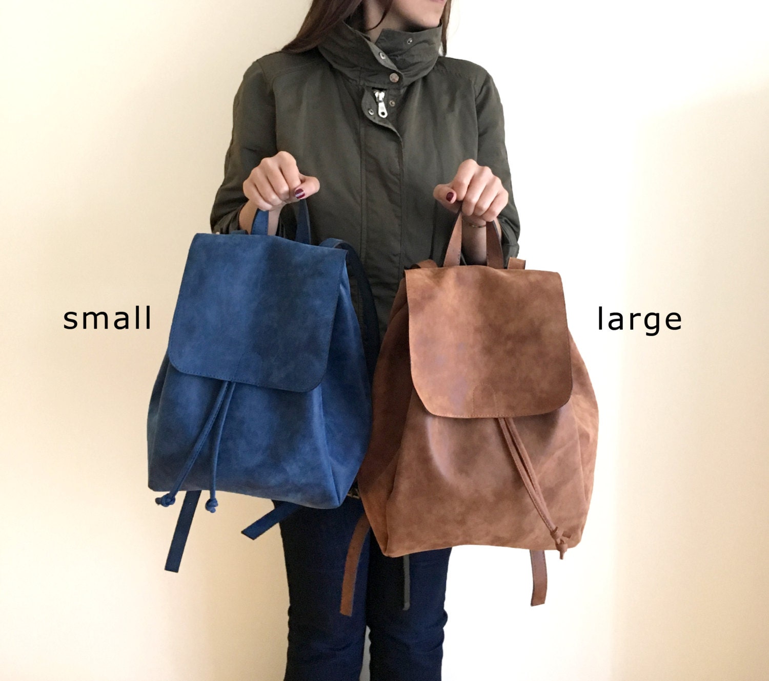 Faux Leather Brown Backpack Vegan Backpack Water Resistant