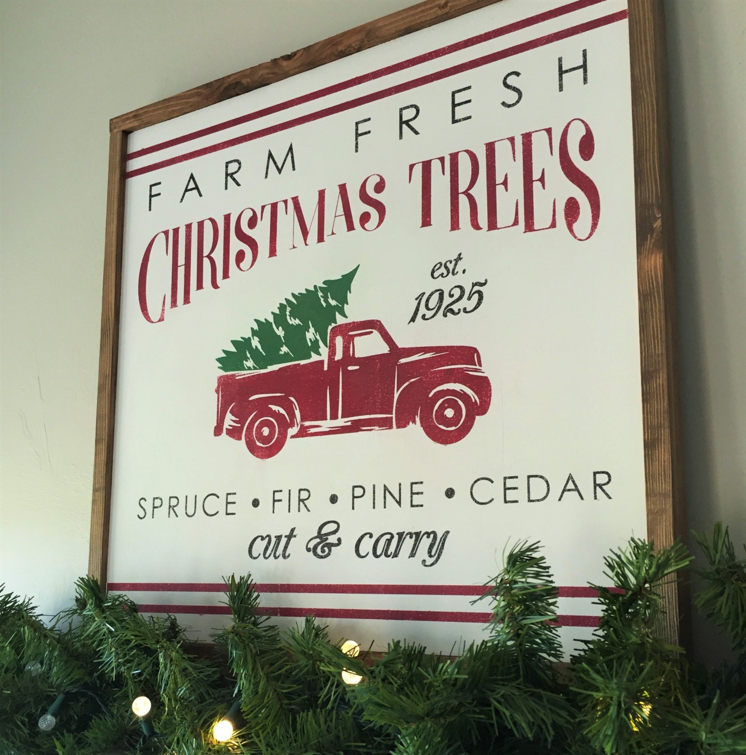 2x2 Vintage Christmas Tree Farm Wall Decor Framed Wood Sign