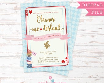 Alice in Onederland Invitation, Downloadable PDF, Mad Tea Party Invitation, First Birthday Invitation, Alice in Wonderland Invitation