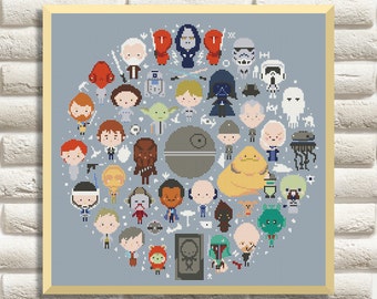 BOGO FREE! Star Wars Cross Stitch Pattern, Mini Pixel People Counted Cross Stitch Chart, Han Solo, Pr. Leia, PDF Instant Download, #30